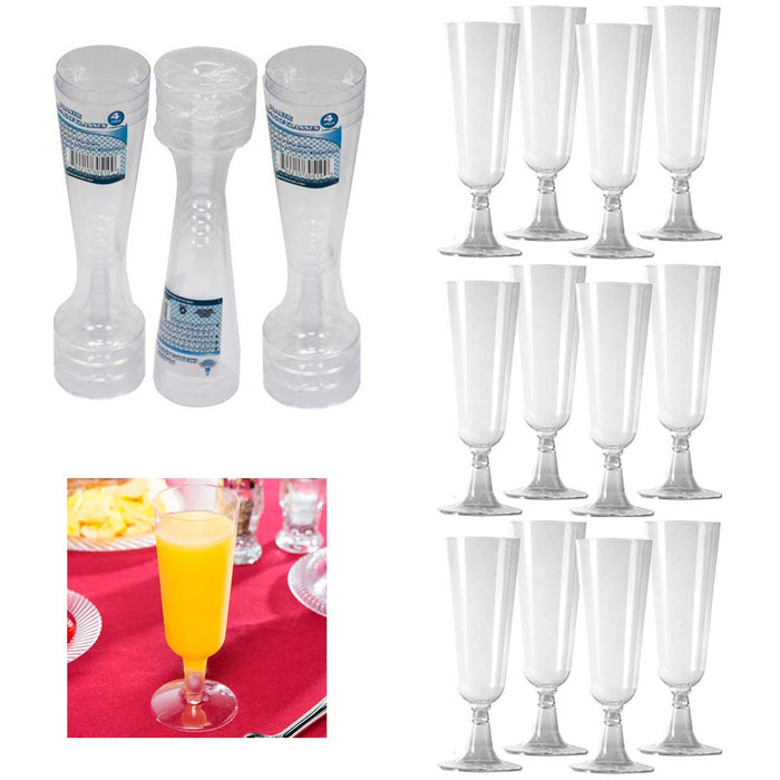 12Pc Wedding Plastic Wine Clear Champagne Flutes Disposable Glasses Cups 4.7oz
