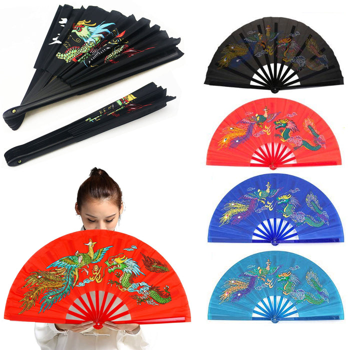 4 Pc Jumbo Fan Folding Hand Held Dance Martial Arts Dragon Kung Fu Nylon Party
