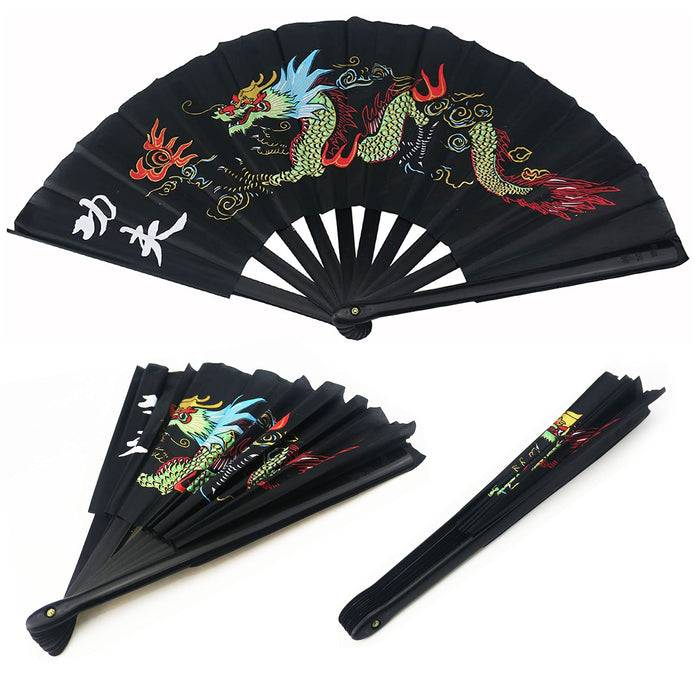 4 Pc Jumbo Fan Folding Hand Held Dance Martial Arts Dragon Kung Fu Nylon Party