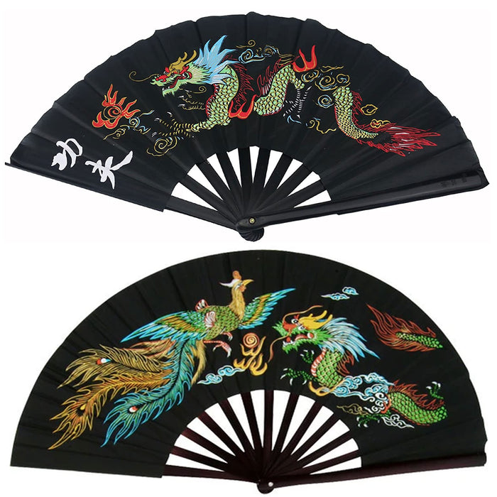 4 Pc Jumbo Fan Folding Hand Held Dance Martial Arts Dragon Kung Fu Nylon Party