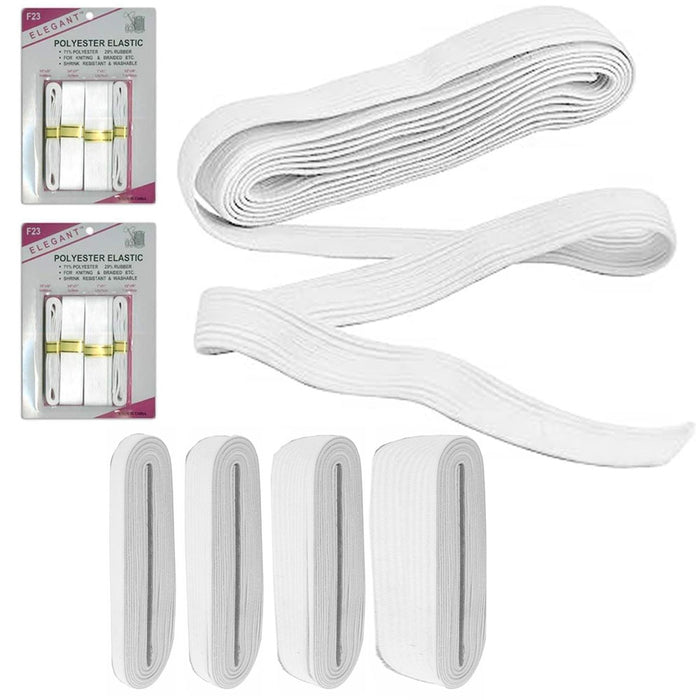 8 Assorted Size White Sewing Elastic Bands Polyester Stretchy Waistband Knitted
