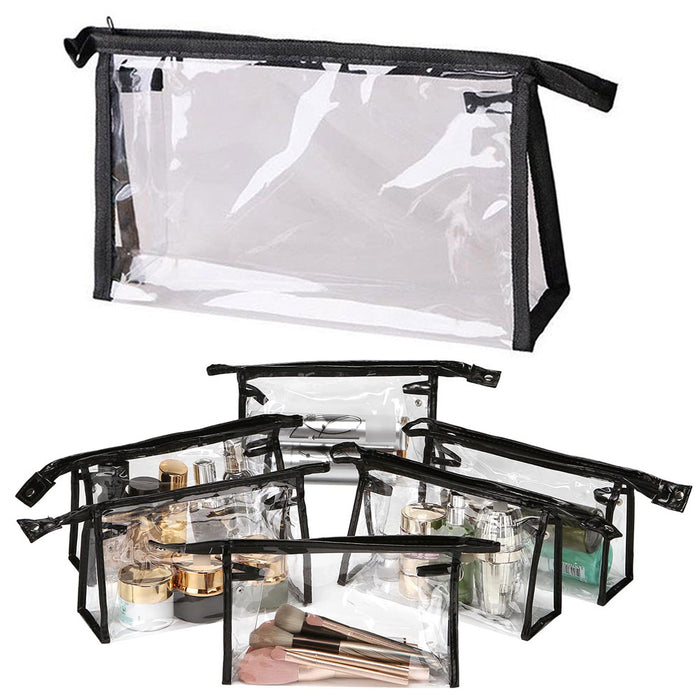 6 Travel Cosmetic Bags Clear Zippered Toiletry Makeup Case Tote Organizer Pouch
