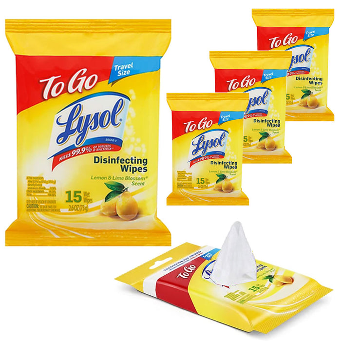 60 Ct Lysol Disinfectant Wipes Travel Lemon Lime Blossom Cleaning Wet Towelettes