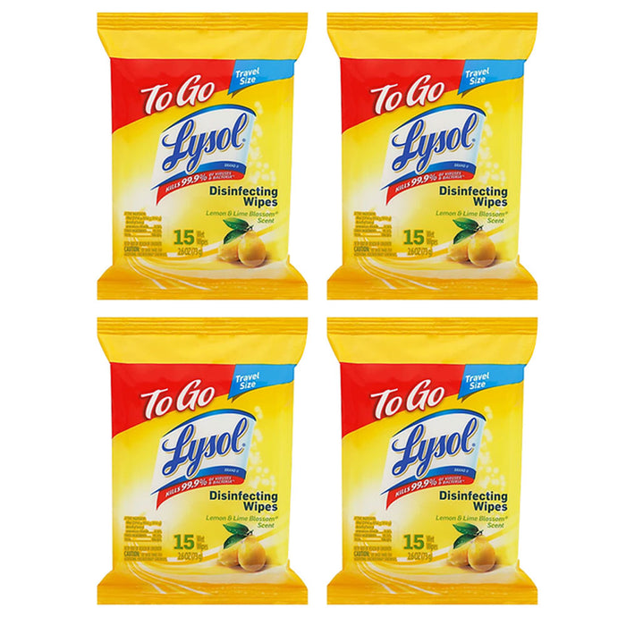 60 Ct Lysol Disinfectant Wipes Travel Lemon Lime Blossom Cleaning Wet Towelettes
