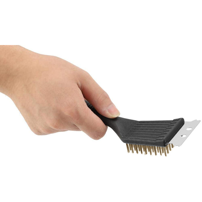 Barbeque BBQ Grill Brush Brass Bristles & Scraper Tool Long Handle Cooking New !