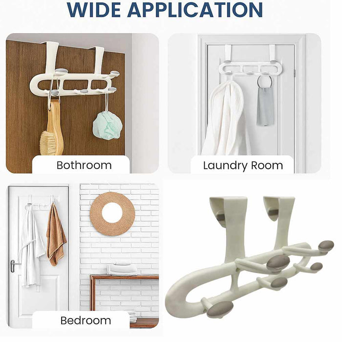4 Over the Door 5 Hooks Rack Home Bathroom Towel Hanger Plastic Clothes Coat Hat