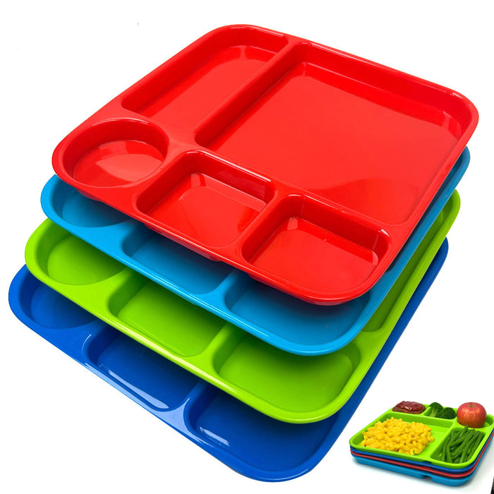 4 Microwave Divided Plates Reusable Unbreakable BPAFree Lunch Tray 5 Compartment