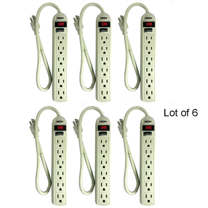 Lot Of 6 Power Strip Surge Protector 6 Outlet Extension Cord 1.5ft 90 Joules UL