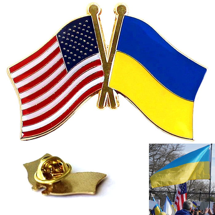 3 Pc Ukraine US American Flag Pin Friendship Peace Brooch Hat Lapel Pins Badge