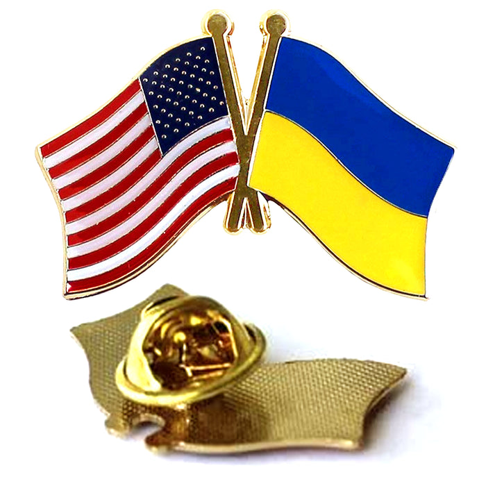 6 X American US Ukraine Flag Crossed Friendship Lapel Pin Patriotic Enamel Badge