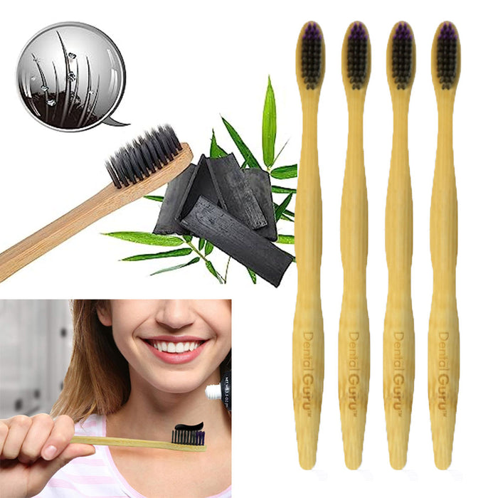 4 X Bamboo Charcoal Toothbrush Soft Bristle Travel 100% Natural Oral Dental Care