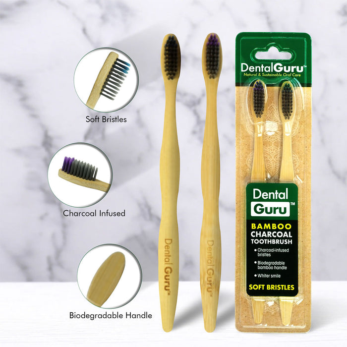 8 X Natural Toothbrushes Bamboo Charcoal Infused Soft Bristles Brush Oral Care