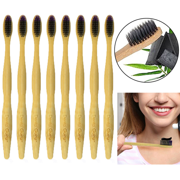 8 X Natural Toothbrushes Bamboo Charcoal Infused Soft Bristles Brush Oral Care