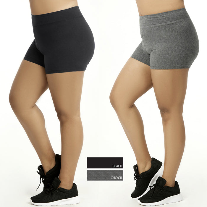 2 Womens Plus Size Cotton Legging Shorts Stretch Exercise Bike Yoga Athletic XL