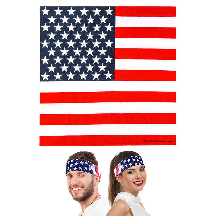 American Flag Bandana Headband USA Patrotic Neckerchief Unisex Hankie Head Wrap