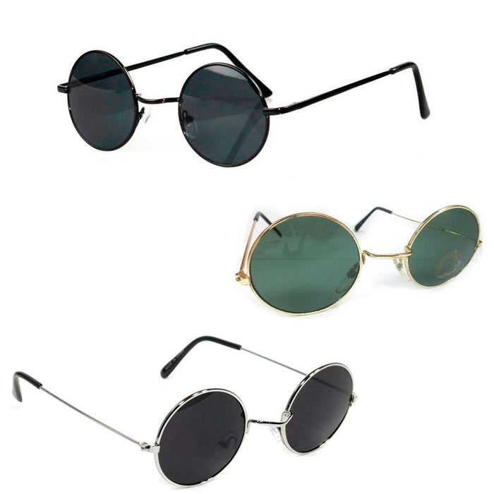 1 John Lennon Sunglasses Round Shades Gold Black Frame Lenses Retro Hippie Party