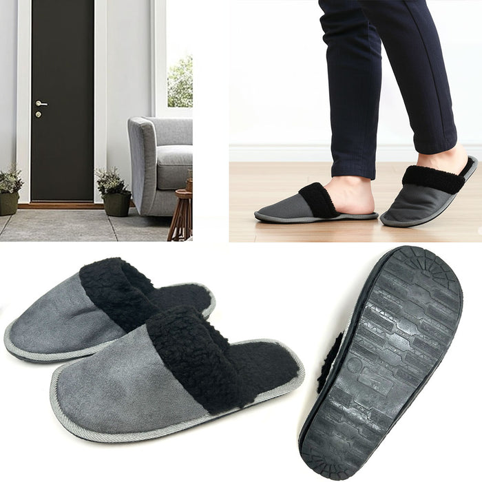 Men Two-Tone Scuff Slippers Memory Foam Indoor Cozy Warm Slip On Shoe Men Size 7