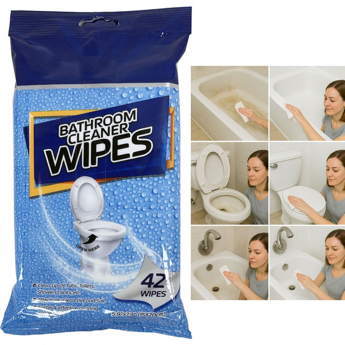 42ct Bathroom Cleaning Wipes Surface Cleaner Multi Purpose Clean Home 5.9"X7.9"