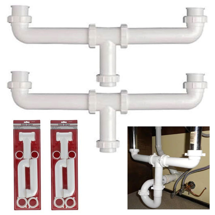 2 Pk Sink Drain Center White Polypro 1.5" Slip-Joint Outlet Anti Clog Waste 16"L