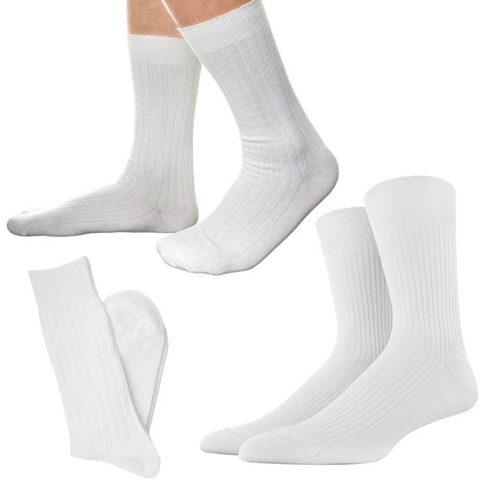 12 Pairs Men Dress Socks Thin Soft Ribbed Fashion White Cotton Casual Size 10-13