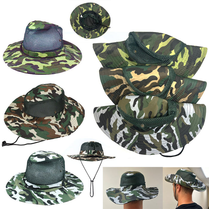 4 Pc Outdoor Boonie Bucket Hat Army Military Camo Fishing Hunting Snap Brim Mesh