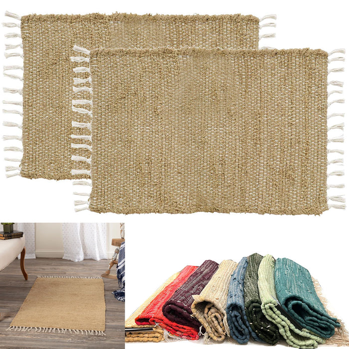 2 Pc Indian Chindi Area Rug Woven Cotton Mat Floor Bohemian Home Decor 20"X32"