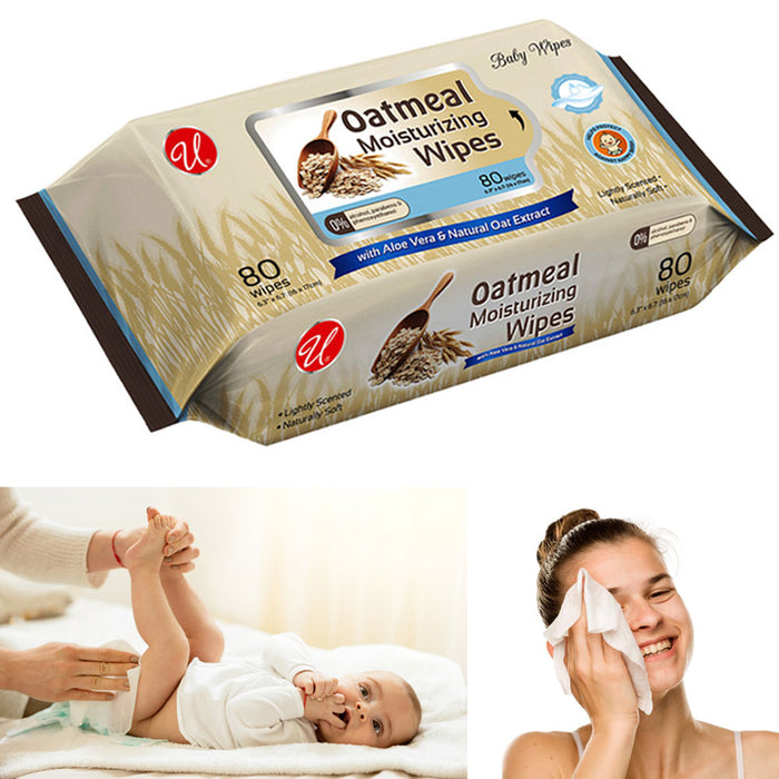 480 Ct Hypoallergenic Cleansing Wipes Oatmeal Oat Extract Aloe Sensitive Skin