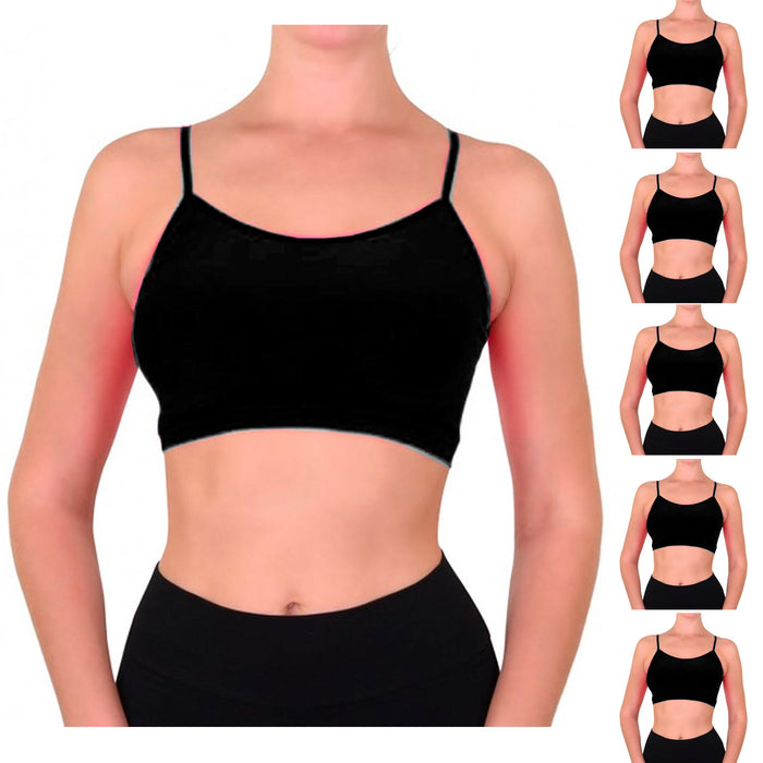 6 Seamless Tank Cami Bra Crop Top Spaghetti Straps Camisole Sport Yoga Gym Black