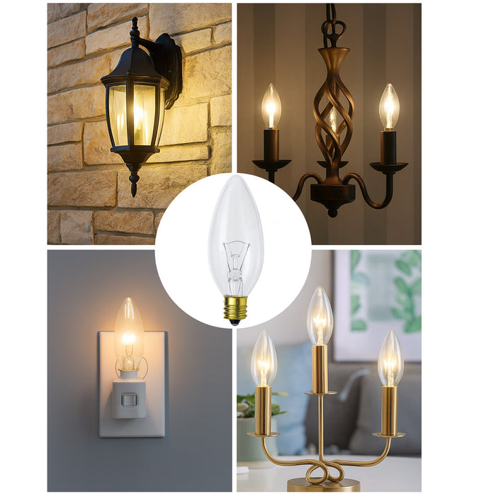 4 Clear 60 Watt Candelabra Night Light Bulbs 120V Torpedo Lamp Chandelier Sconce