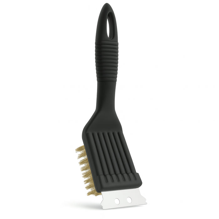 Barbeque BBQ Grill Brush Brass Bristles & Scraper Tool Long Handle Cooking New !