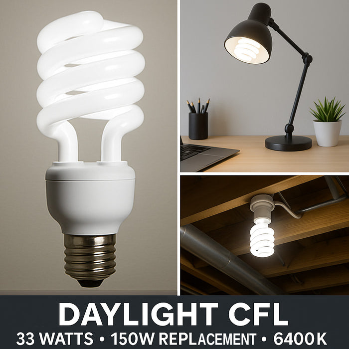 Daylight Light Bulb CFL 33 W 150 Watt Repl White Compact Fluorescent 6400K