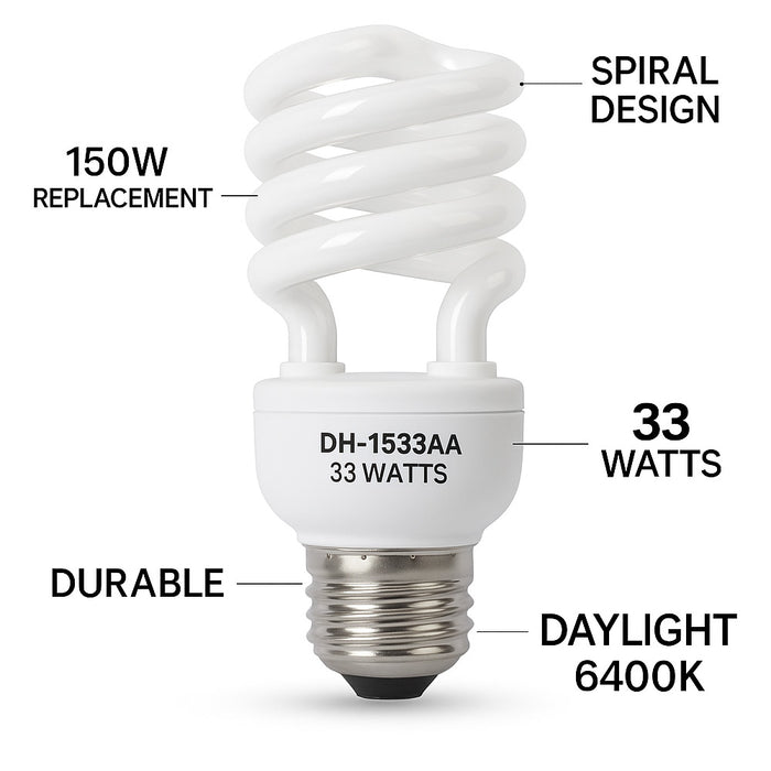 Daylight Light Bulb CFL 33 W 150 Watt Repl White Compact Fluorescent 6400K