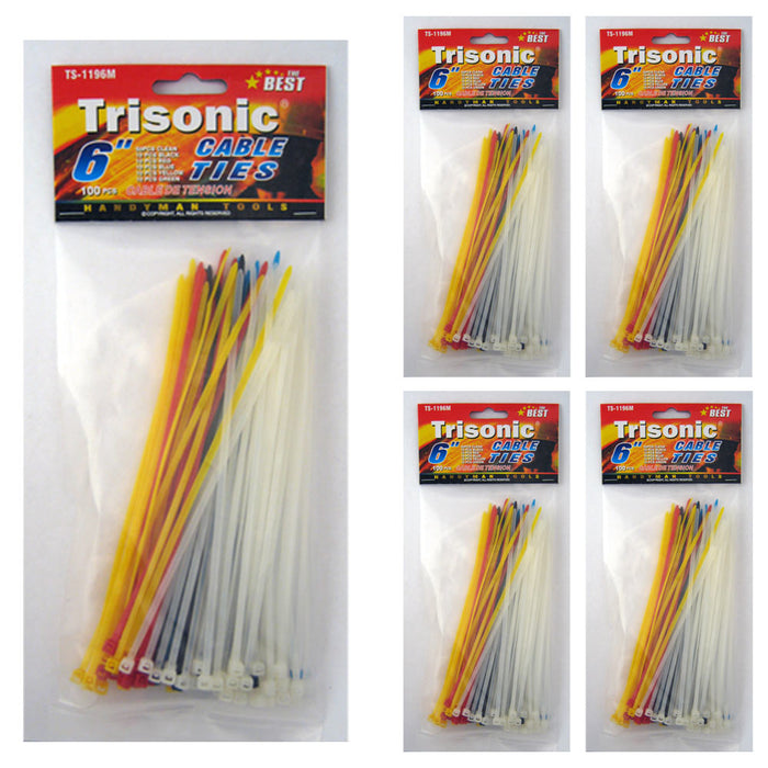 Lot Of 500 Zip Ties 6" Inch Multi Color Nylon Cable Wire Uv Resistant Nylon New