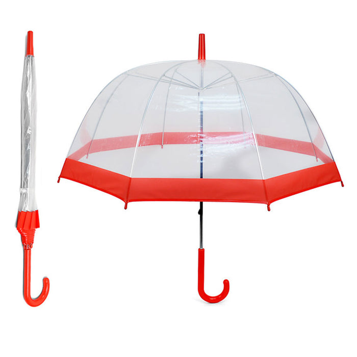 1 Transparent Clear Dome Umbrella Red Trim Adult Rain Cover Bubble See Through