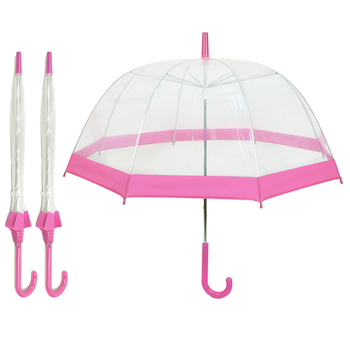 2 Pk Dome Bubble Umbrella Pink Trim Transparent Clear See Through Parasol Shield