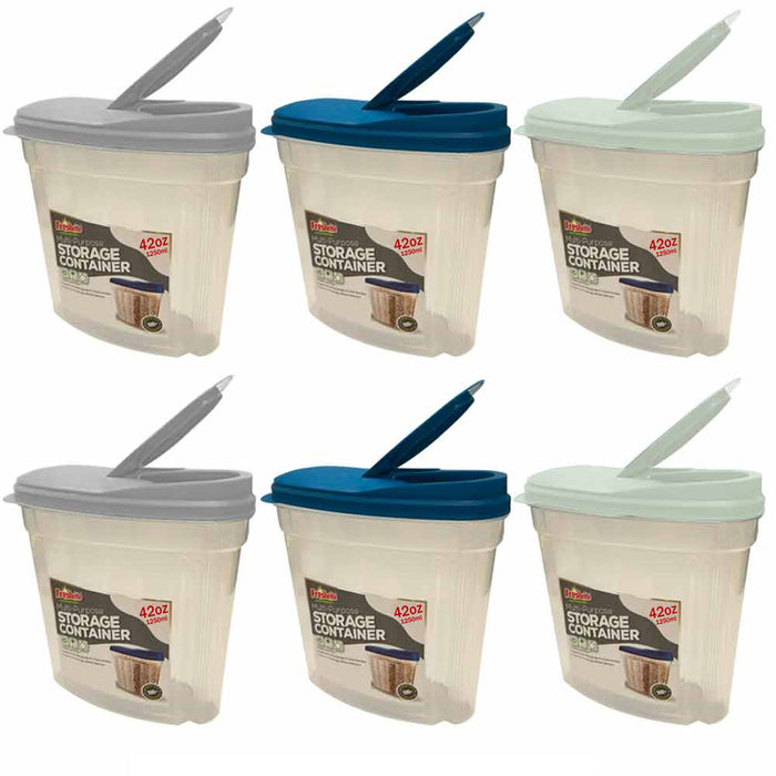 6 Plastic Cereal Dispensers 42oz BPA Free Food Storage Containers Airtight Bins