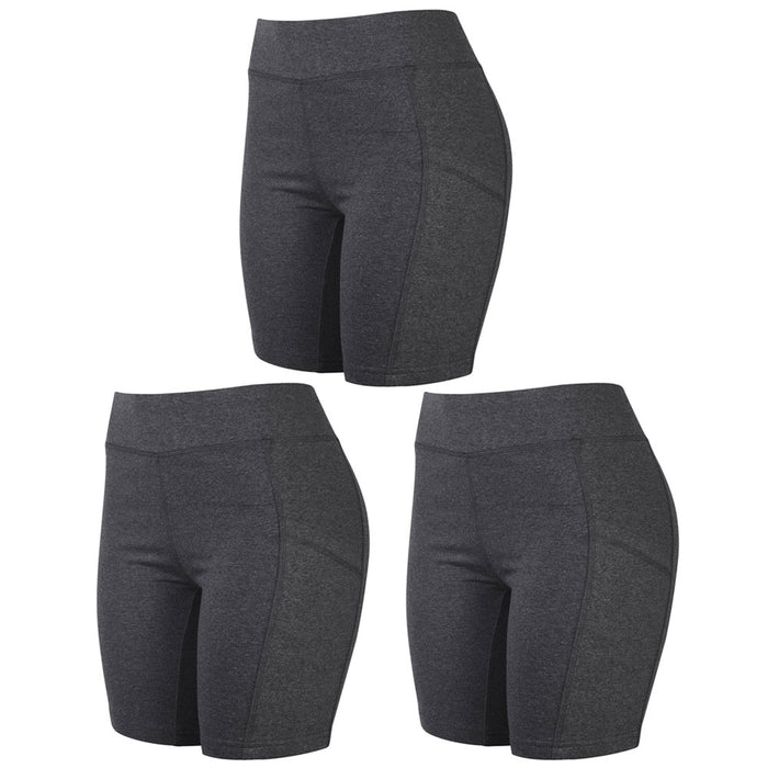 3 Pk Women's Stretch Jersey Bike Shorts Cotton Leggings w/ Pockets Yoga Grey S