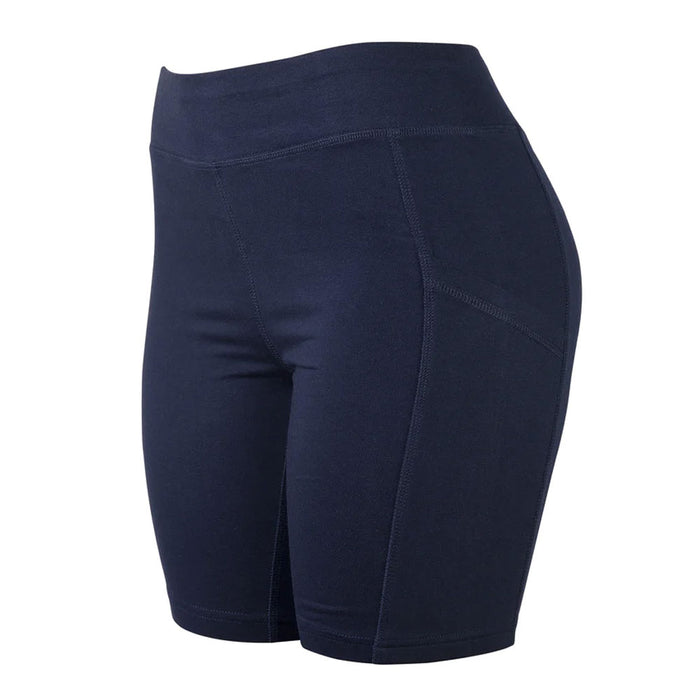 2 Women's Gym Workout Bike Shorts Volleyball Athletic Leggings w/ Pockets Navy L