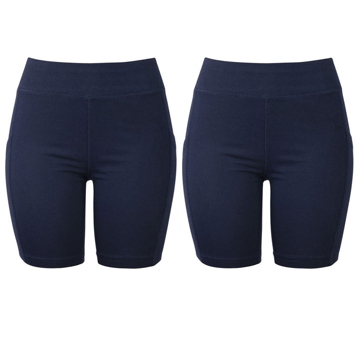 2 Women's Athletic Leggings Shorts w/ Pockets Yoga Running Exercise Gym Navy S
