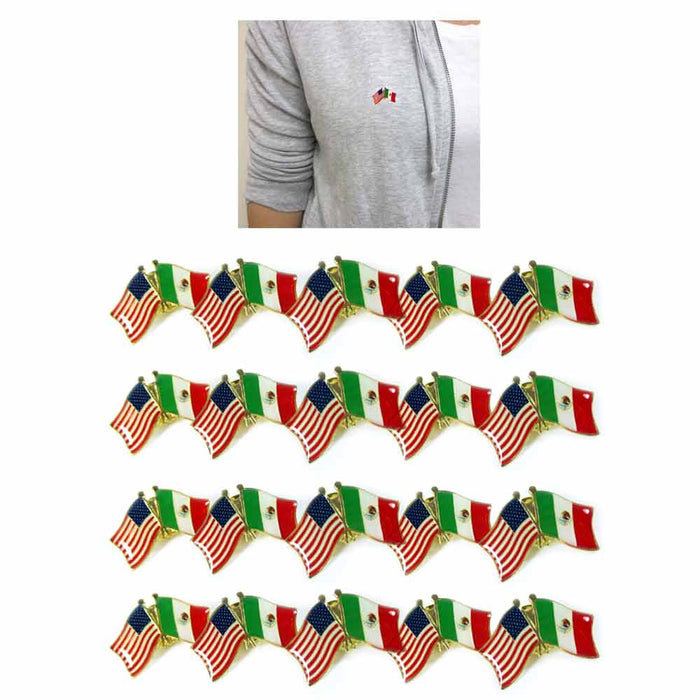 20 Mexico USA Crossed Friendship Flag Lapel Pin Support Patriotic Enamel Badge