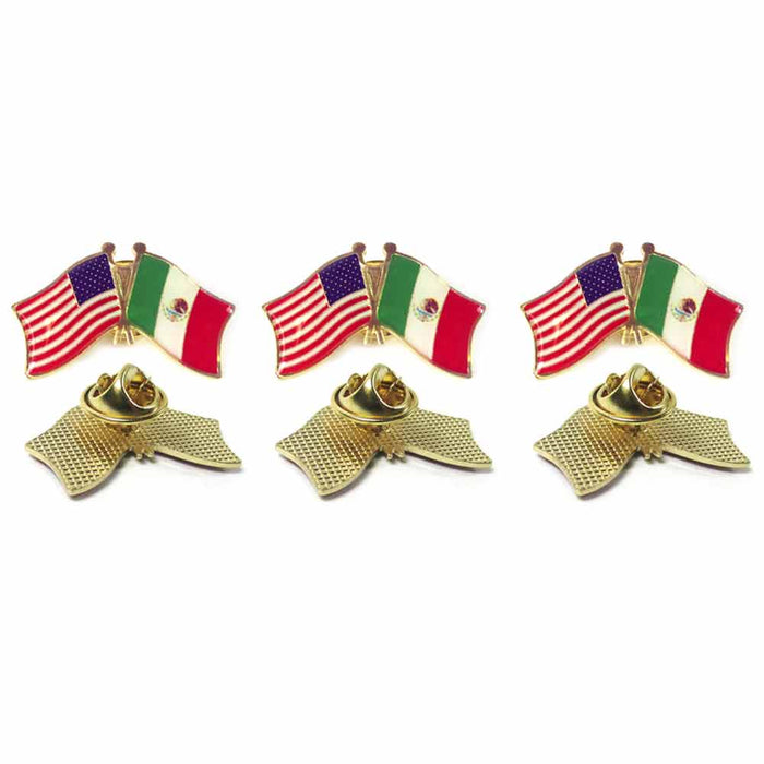 3 Pc Mexico USA Crossed Friendship Flag Lapel Pin Support Patriotic Enamel Badge