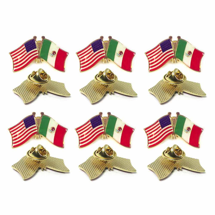 6 Pc Mexico USA Crossed Friendship Flag Lapel Pin Support Patriotic Enamel Badge