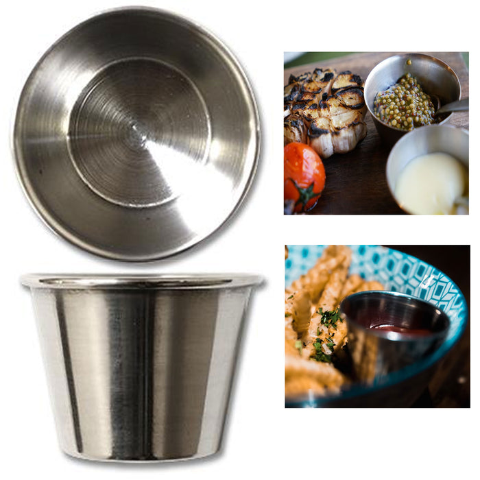 4 Pc Stainless Steel Sauce Cups Condiment Containers Dish Dipping Dressing 4 Oz