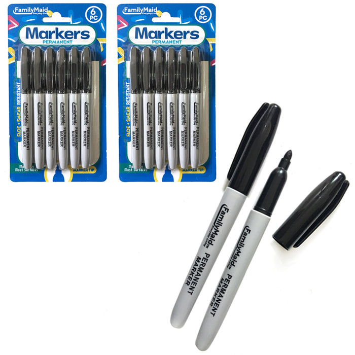12 Pc Permanent Marker Set Fade Smear Resistant Ink Universal Surfaces Bold Tip