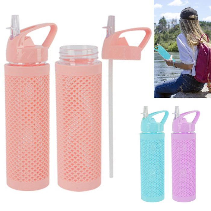 1 Sports Water Bottle Biking Wide Mouth Double Wall Flip Straw 700mL Travel Gym