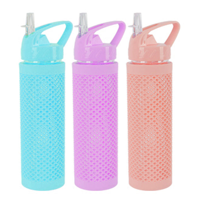 2 Insulated Water Bottles Double Wall Sports Biking Flip Straw Wide Mouth 700mL