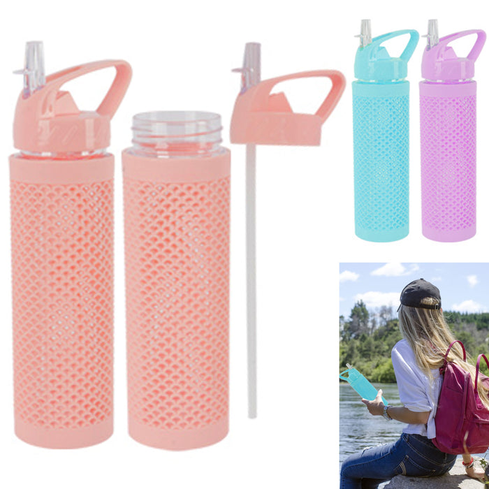 1 Sports Water Bottle Biking Wide Mouth Double Wall Flip Straw 700mL Travel Gym