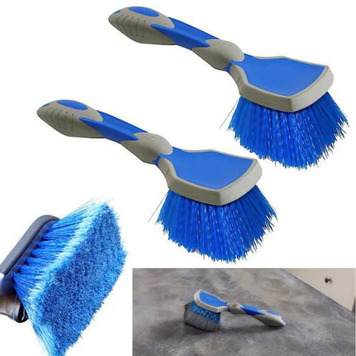 2 Pc 9.5" Car Wash Brush Easy Reach Rim Detailing Soft Bristle Auto Wheel Tire