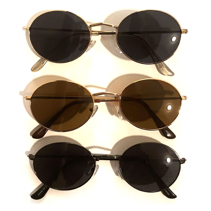 1 John Lennon Sunglasses Round Shades Gold Black Frame Lenses Retro Hippie Party
