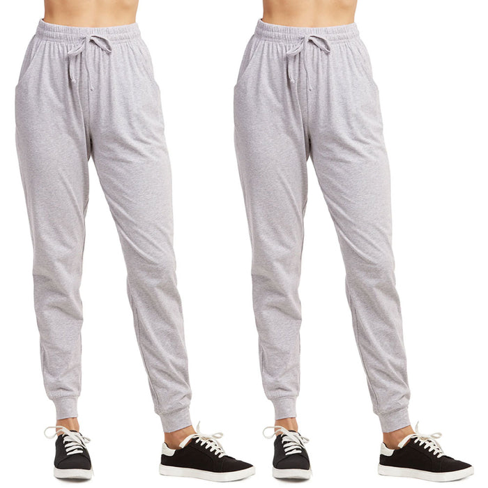 2 Women's Cotton Joggers Athletic Sweat Pants Sport Exercise Lounge Light Grey M